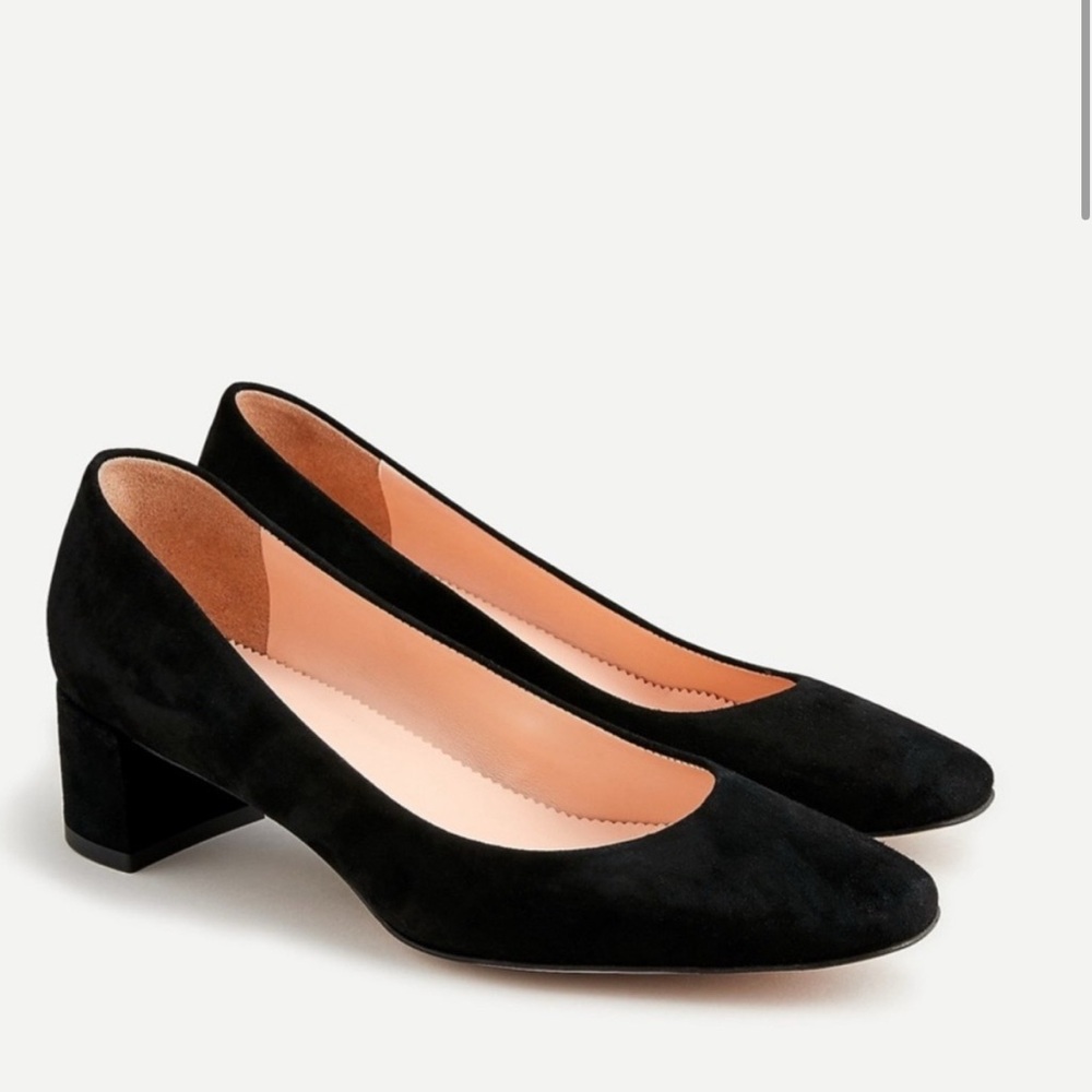 Black suede J. Crew low heeled pumps. Size 10 and barely worn.